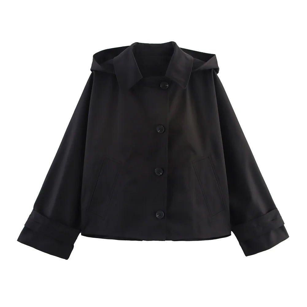SEAME - Hailey Hooded Windbreaker Jacket Black XS
