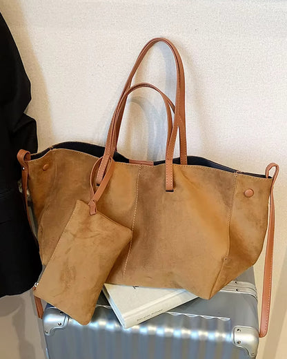 SEAME - Adriana Suede Tote Bag Dark Brown