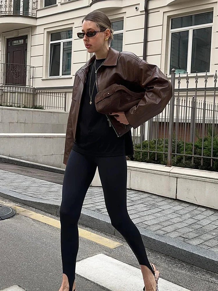 SEAME - Bianca Vegan Leather Jacket Brown S