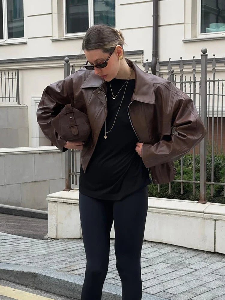 SEAME - Bianca Vegan Leather Jacket Brown M
