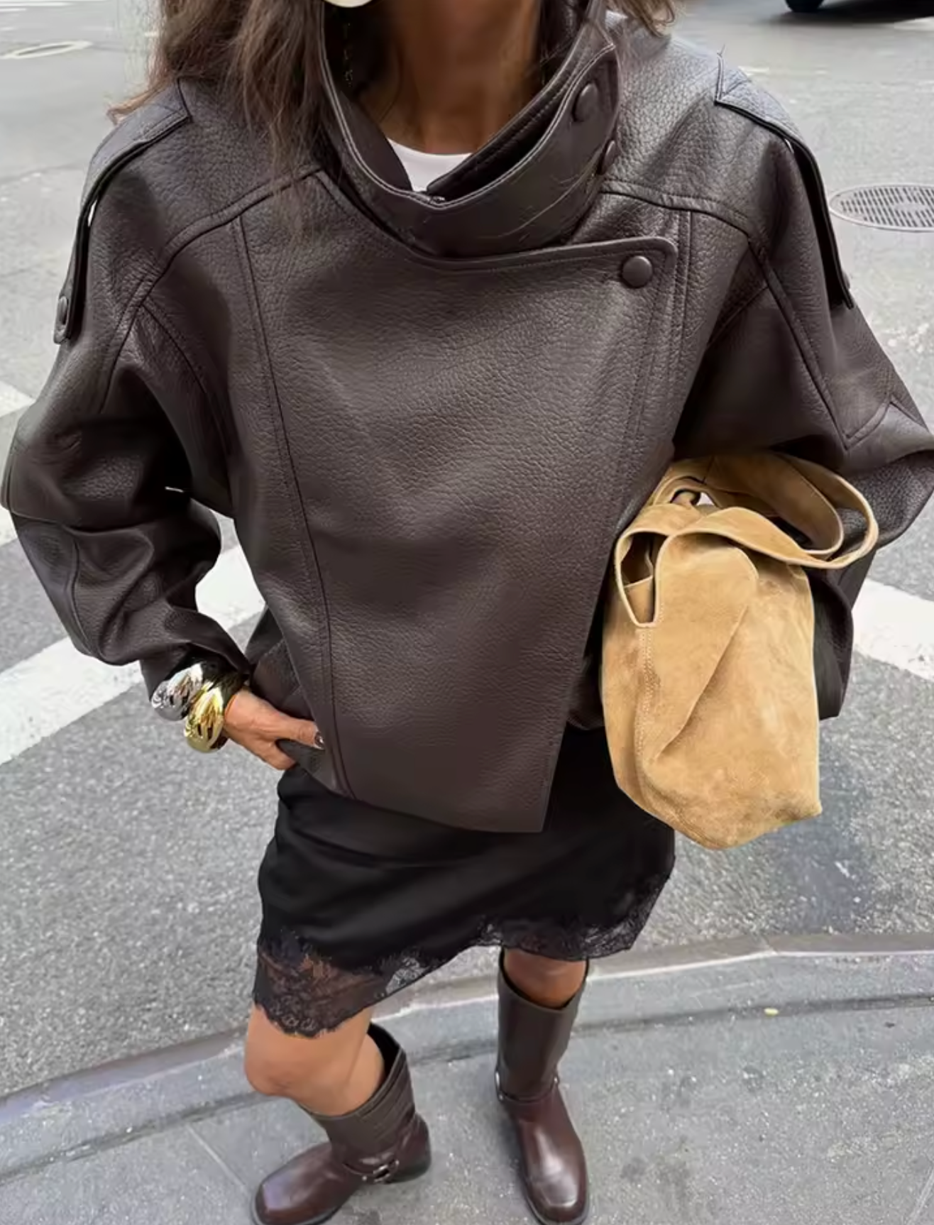 Casaco de Cabedal Assimétrico Cecil