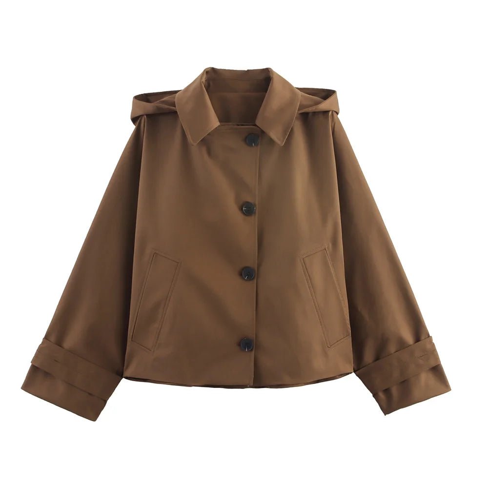 SEAME - Hailey Hooded Windbreaker Jacket Brown XS