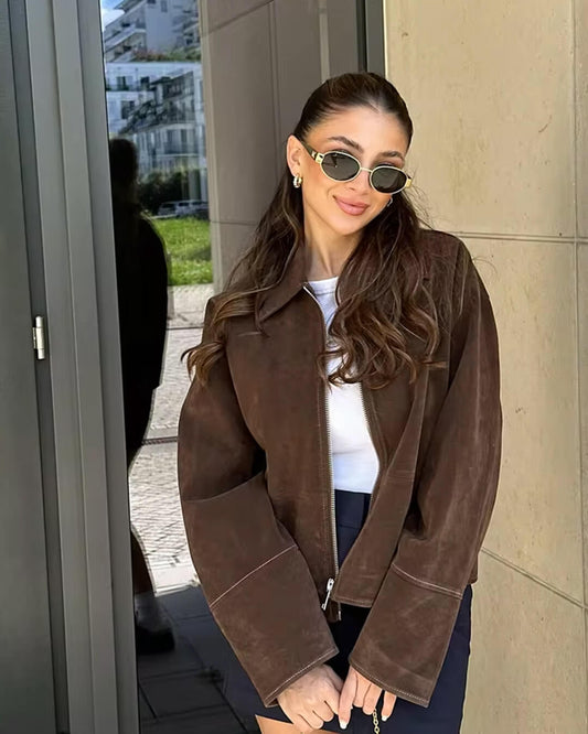 SEAME - Lydia Suede Jacket Brown XS